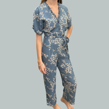 Combi bleue fleurie en rayonne pour femmes S