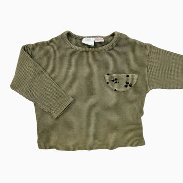 Chandail olive en coton gaufré 6-9M