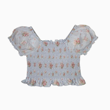 Haut lilas fleuri avec smock 7-8Y