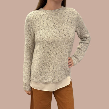Pull greige et noir en laine et acrylique pour femmes XS