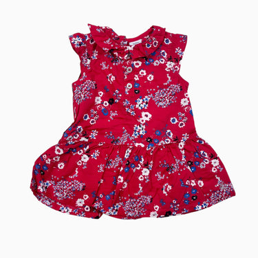 Robe rouge fleuri bouton argent 3M