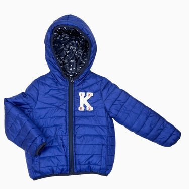 Manteau puffer mince bleu réversible noir à motifs 3Y