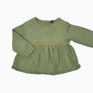 Blouse olive avec coutures apparentes en mousseline 18M