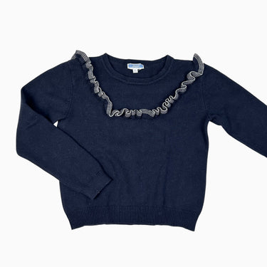 Pull marine en tricot de laine mélangé avec volants 8Y fit 6-7Y