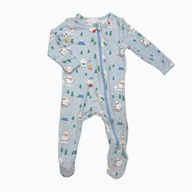 Pyjama bleu 'yetis' en bambou et spandex 3-6M