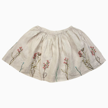 Jupe rose pâle en lin avec fleurs brodées 4Y