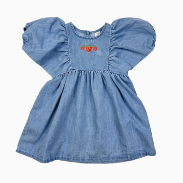 Robe chambray manche bouffante fraise 12-18M