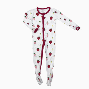 Pyjama blanc 'fraises' en bambou et spandex 12-18M
