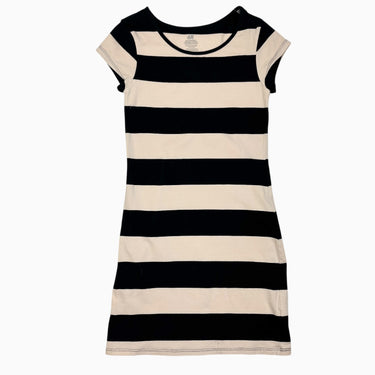 Robe en coton bio à larges rayures noires et crèmes 10-12Y