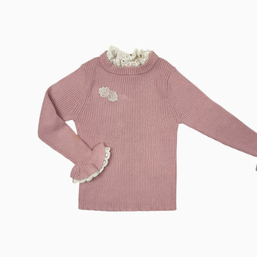 Pull à col frisé rose côtelé 100CM 3-4Y