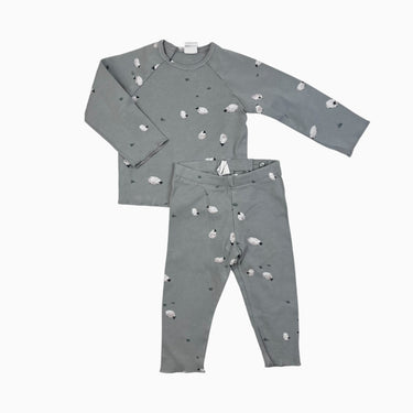 Ensemble gris-vert 'moutons' 9-12M
