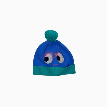 Tuque 'personnage' bleue et verte avec pompon 3-6M