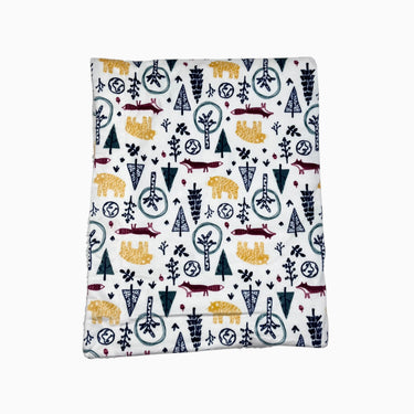 Couverture blanche 'animaux de la fôret' en peluche