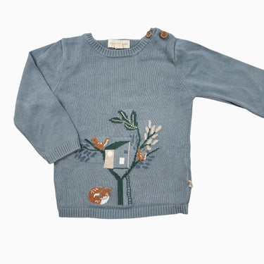 Robe bleue 'écureuils' en tricot 9-12M