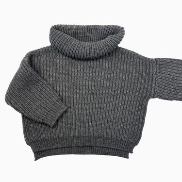 Pull charcoal à large col roulé en tricot d'acrylique et laine 2-3Y