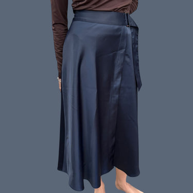 Jupe marine satinée ceinturée pour femmes 0US