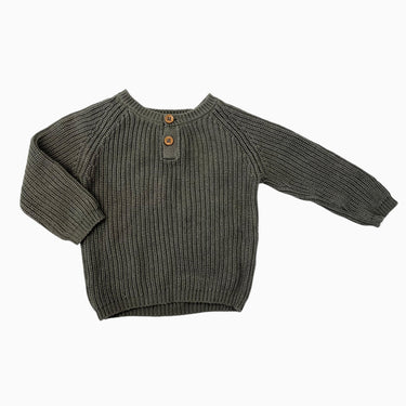 Pull vert en tricot de coton avec 2 boutons 1Y