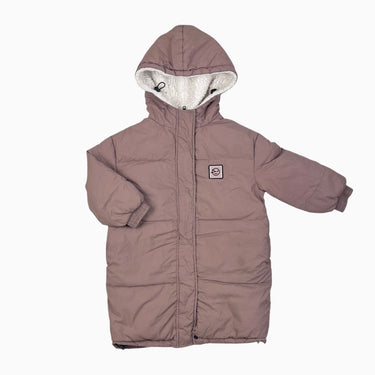 Manteau mi-long marron-prune puffer avec capuchon 8Y