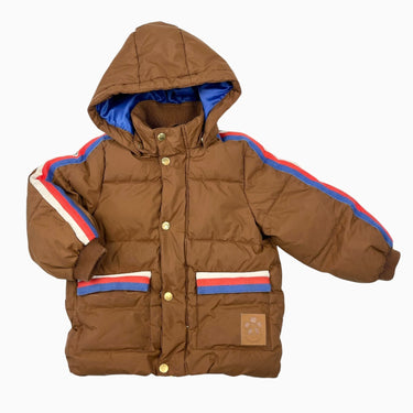 Manteau d’hiver marron avec bandes rouges et bleues 2-3Y