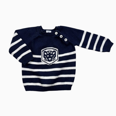 Pull marine à rayures 'lion' en tricot de coton 6M