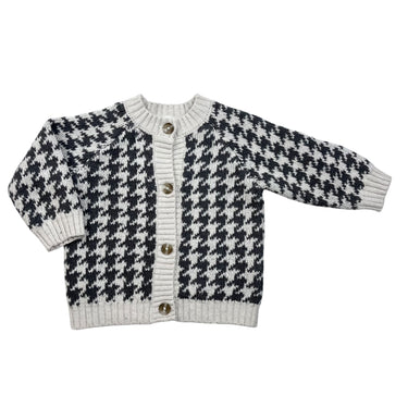 Cardigan gris et avoine 'pied de poule' en tricot 4-6M
