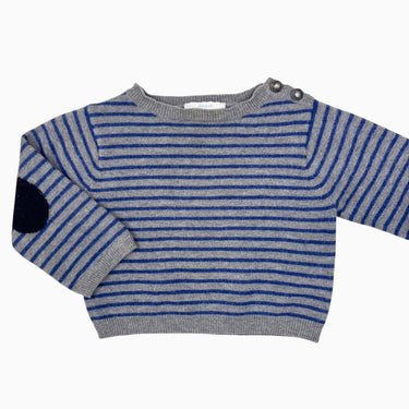 Pull gris à rayures en tricot de laine et coton (fit 9-12M) 18M