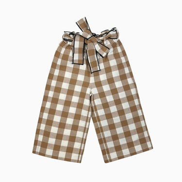 Pantalon à jambes larges vichy latté 4Y