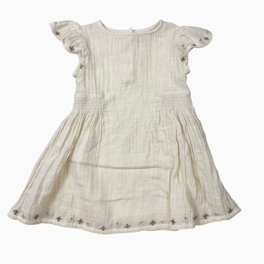 Robe vanille en mousseline avec fleurs brodées 4Y