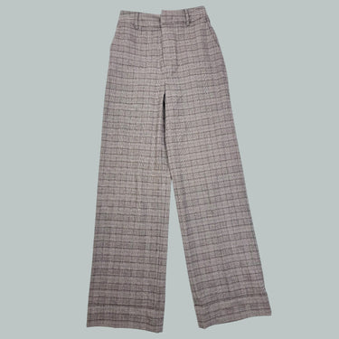 Pantalon carreauté taupe en poly, viscose et élasthanne pour femmes XS