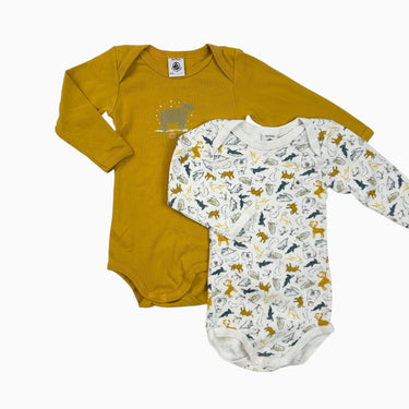 Duo de cache-couche ocre et blanc 'animaux' 9M