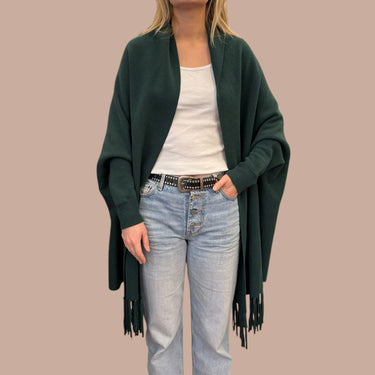 Cape verte en tricot de laine et poly pour femmes OS