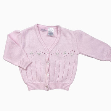Cardigan rose vintage en tricot de coton et acrylique 6M