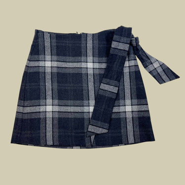 Jupe anthracite carreauté en laine, cachemire, nylon et spandex pour femmes S