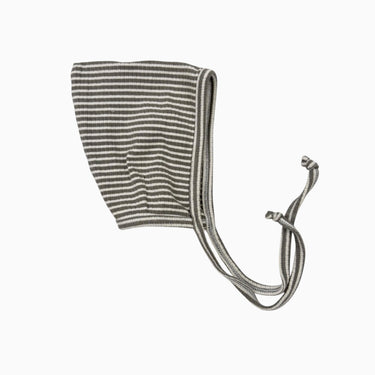 Bonnet pixi à rayures gris-sauges et crèmes en coton cotelé 0-3M