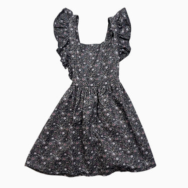 Robe style pinafore grise anthracite à imprimé floral en corduroy brossé 6Y