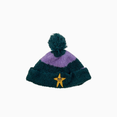 Tuque avec pompon à rayures vertes et mauve en bouclette 8-10Y