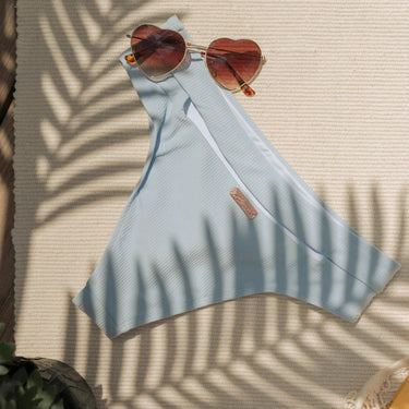 Bas de maillot bleu ciel en poly et spandex cotelé pour femmes S
