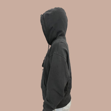 Pull à capuchon noir en coton pour femmes M