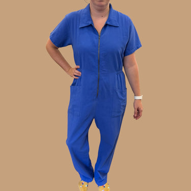 Boiler suit bleu en coton pour femmes L