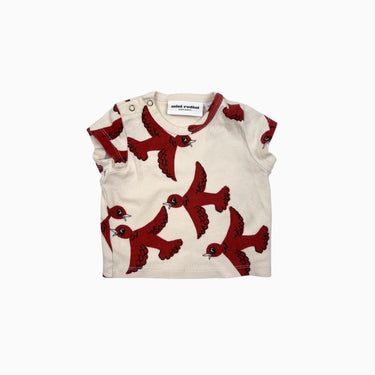 T-shirt vanille 'oiseaux rouges' 56-62CM 3-6M