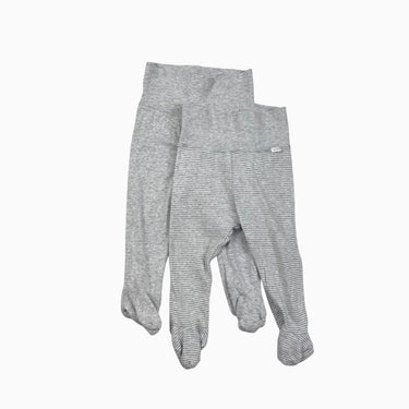 Duo de pantalon à pied gris et à rayures 6-9M