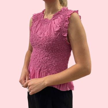 Blouse rose en chiffon de viscose et coton texturé pour femmes XS
