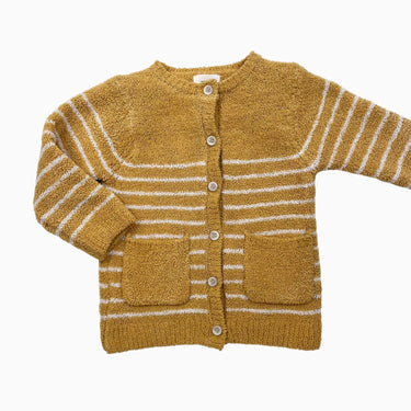 Cardigan jaune moutarde à rayures en peluche 12-18M