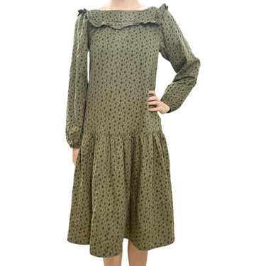 Robe maxi verte sauge en coton doublée à motif floral 14Y