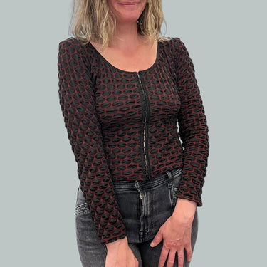Haut vintage texturé noir et bordeau 'bubble' en poly spandex pour femmes M