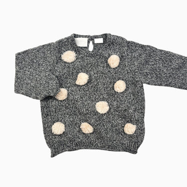 Pull noir mélangé avec pompon en tricot 6-12M