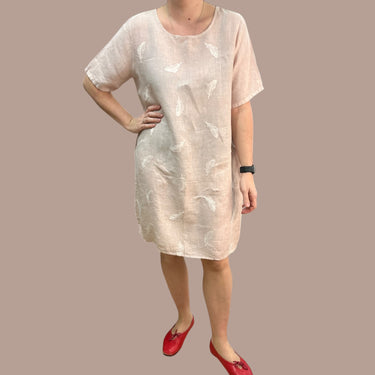 Robe 'sortie de plage' en lin brodée avec poches fait en Italie pour femmes S-M