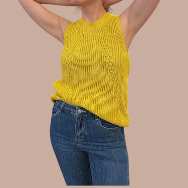 Pull ocre style debardeur en tricot d'acrylique pour femmes M