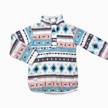 Pull blanc à motifs aqua et rose en polar fait au Québec 5Y