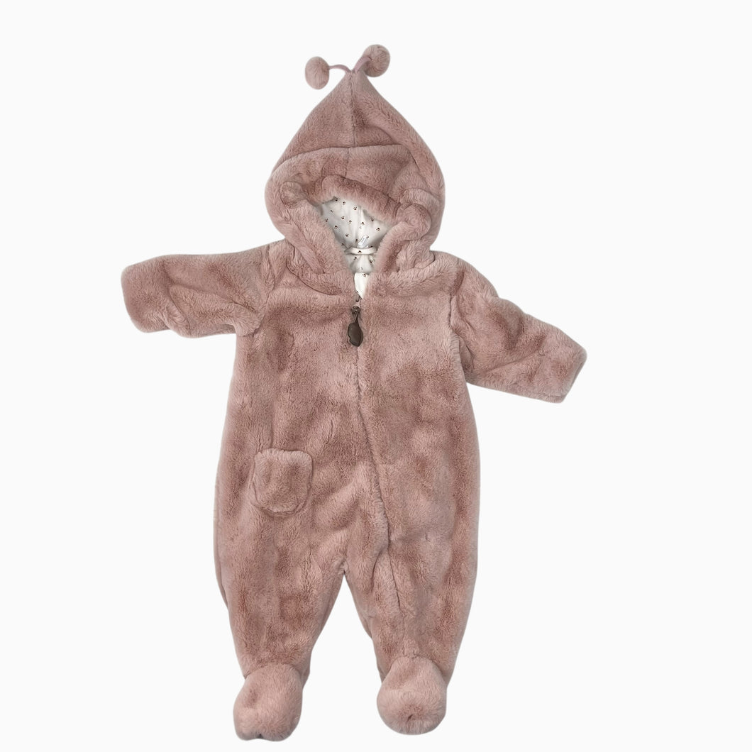 Combi en peluche avec capuchon doublée en coton 3-6M